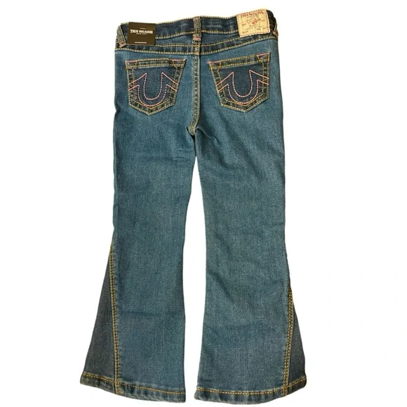 True Religion Girls Joey Flare Jeans high rise Pink Stitching Size 5 NWT